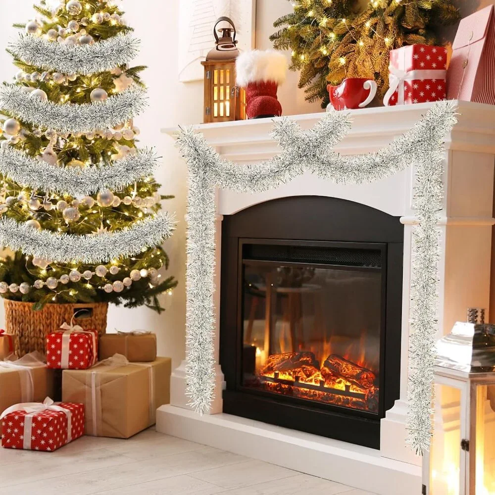Dazzling 50' Silver Garland for Luxurious Holiday Decor and Easy Customization